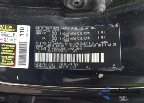 2015 Toyota Sienna Le 8 Passenger from USA, damaged, VIN 5TDKK3DC8FS688750